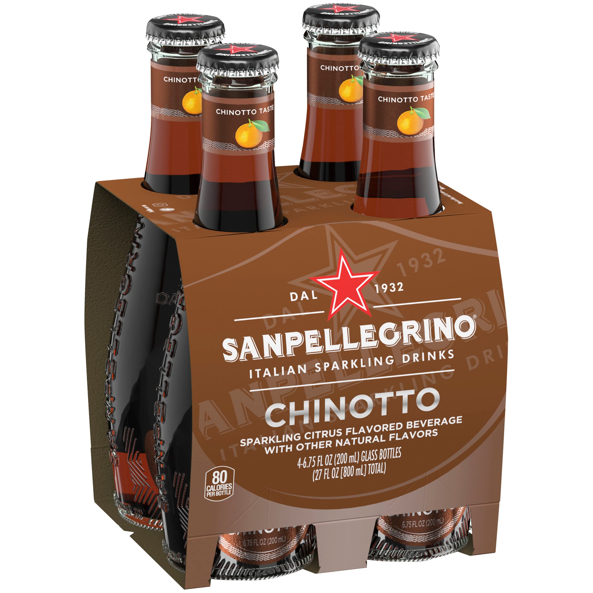 Sanpellegrino Italian Sparkling Drink Chinotto, Sparkling Citrus Beverage, 4 Pack of 6.75 Fl Oz Bottles