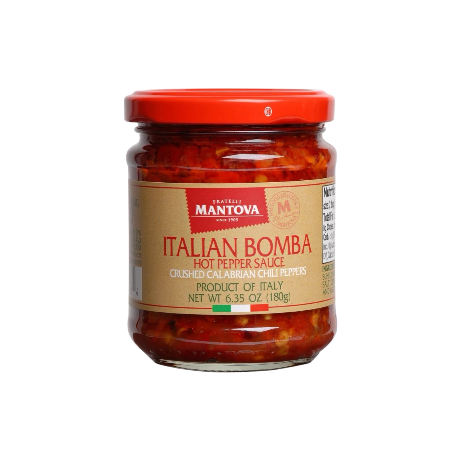 Mantova Italian Bomba 
Hot Pepper Sauce 6.35 oz / 180g