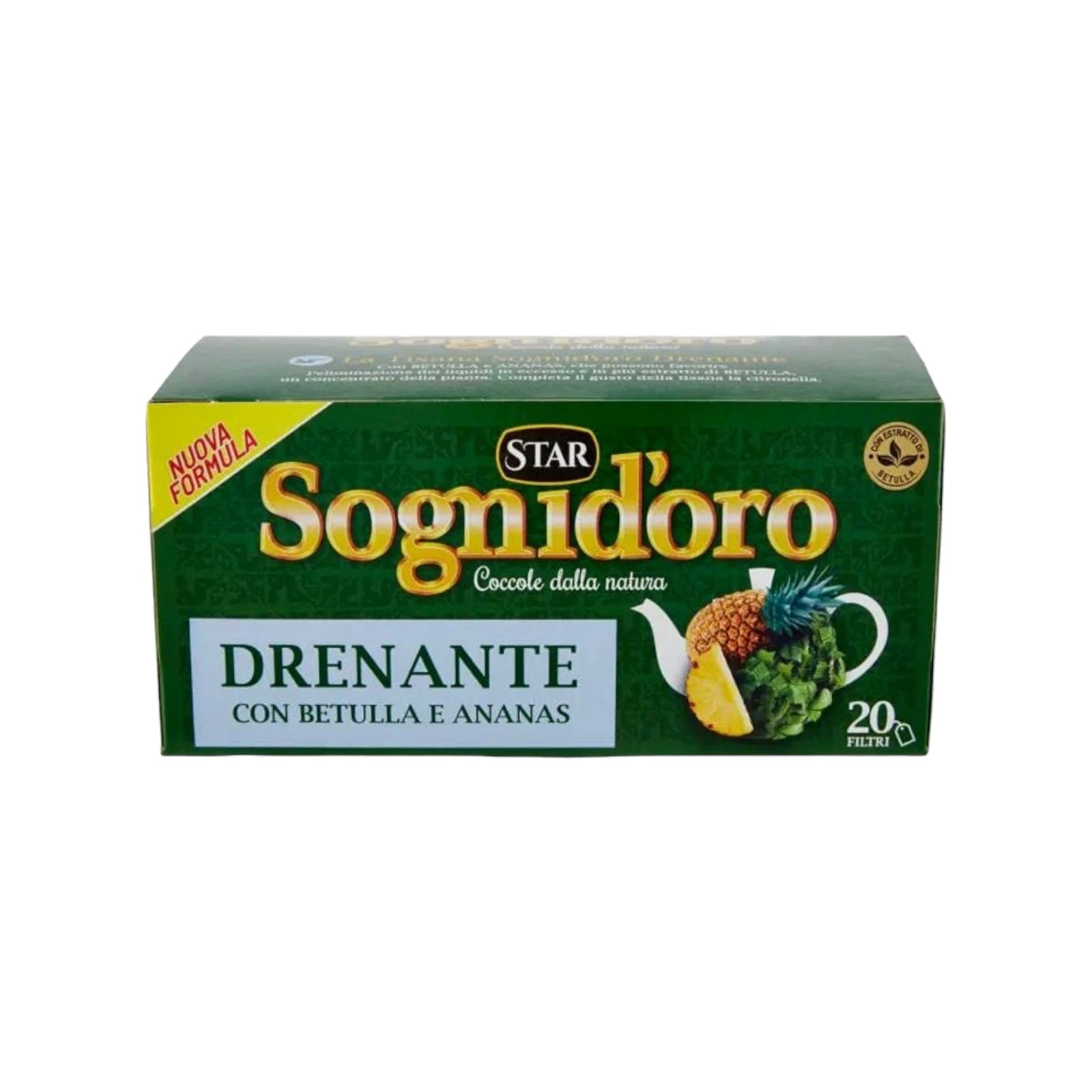 Sogni d’Oro Draining Herbal Tea – 20 Filters
DRENANTE / Betulla e Ananas
Pineapple and Guaraná.