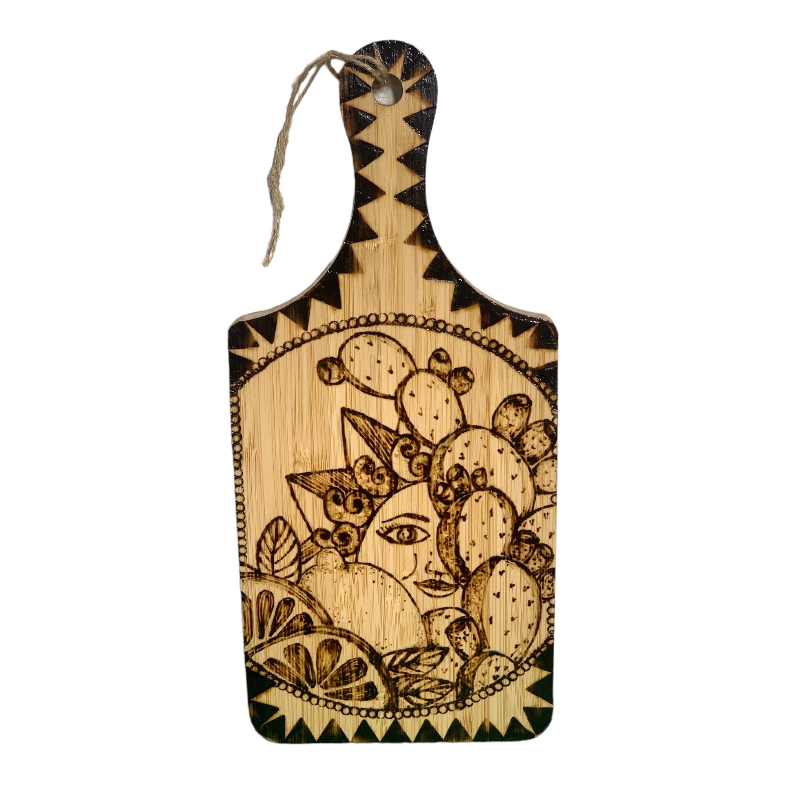 Engraved wooden Board Sun, Prickly Pear & Lemon Wood Fired
