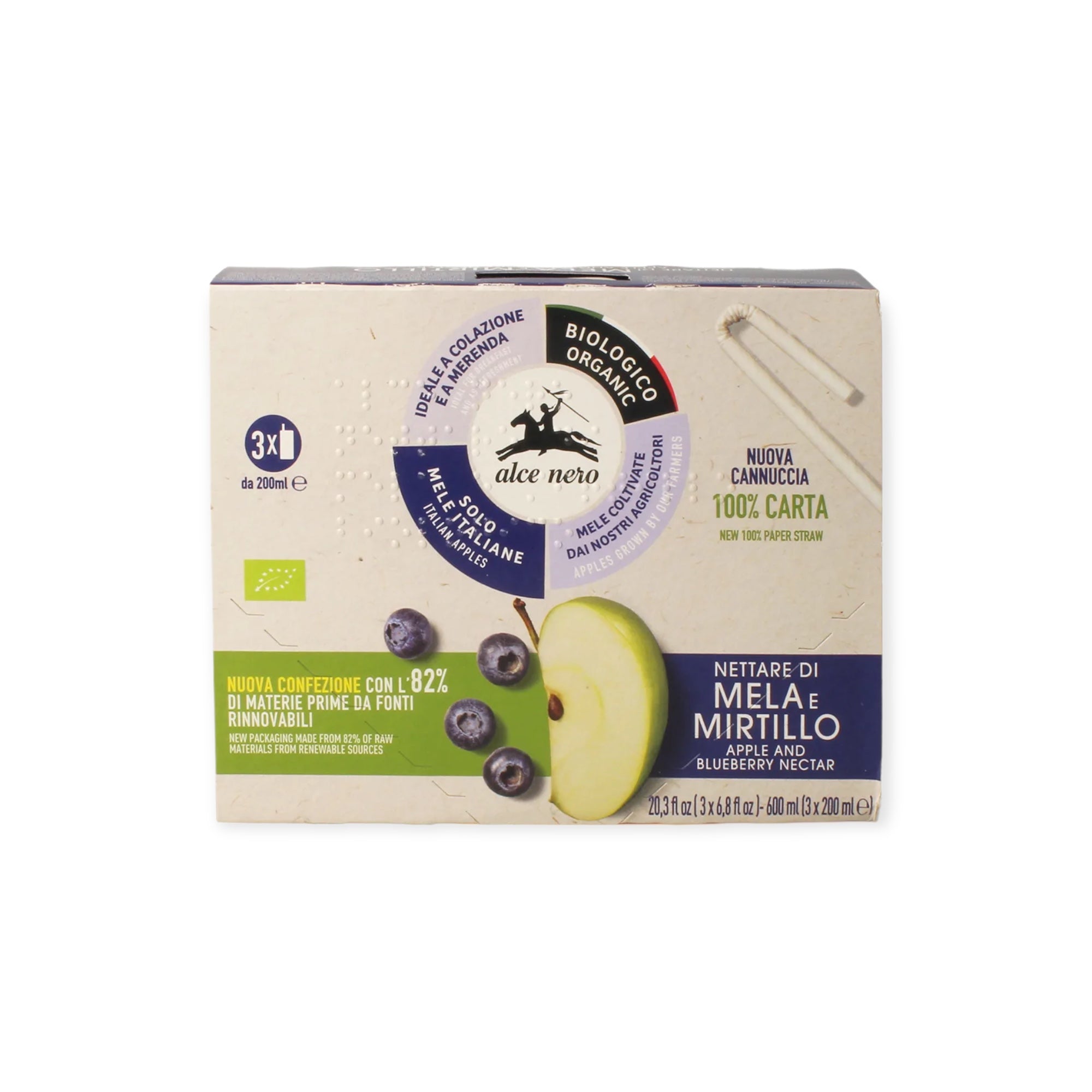 Apple And Blueberry Juice Alce Nero Organic 3 X 200 ML