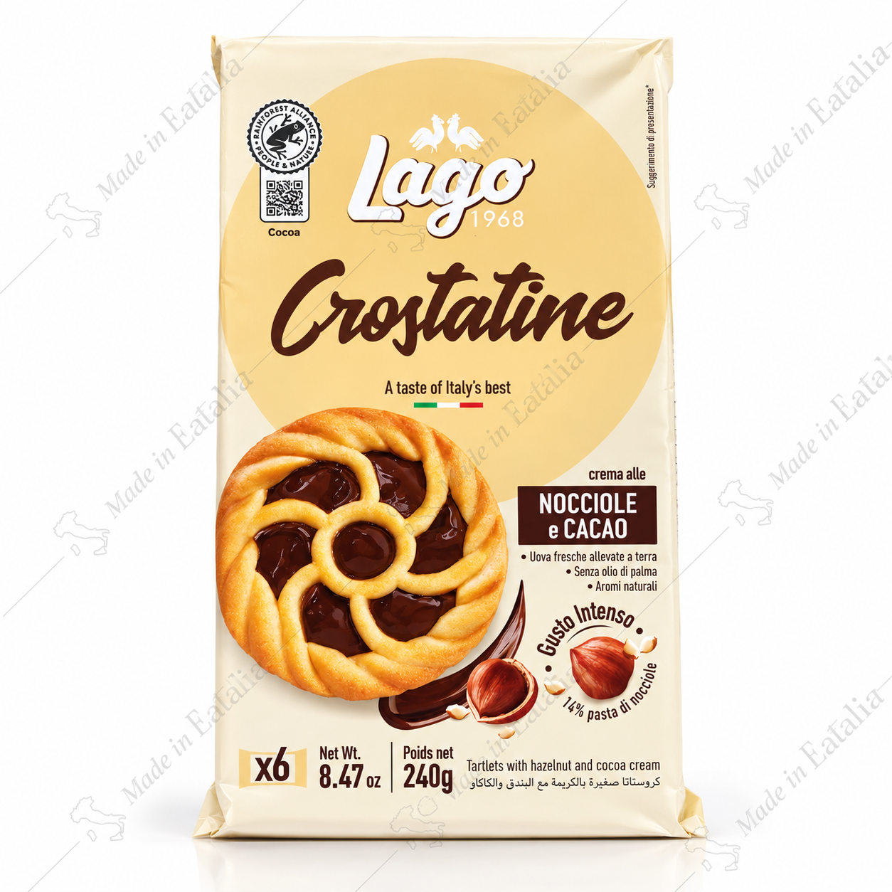 Gastone Lago Crostatine Cacao – Cocoa Cream Tarts, 6 Pack (240g)
