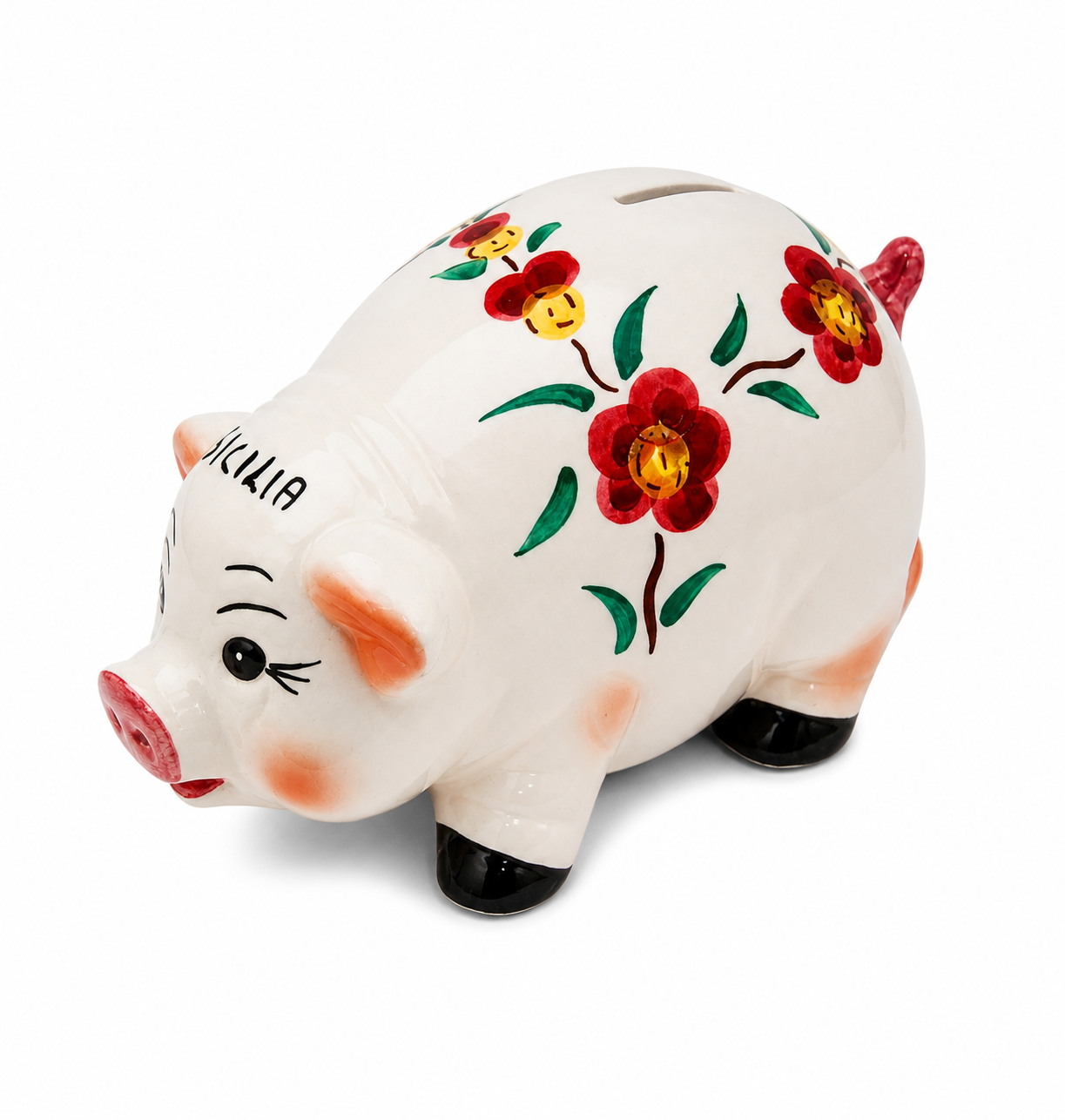 Hand-Painted Italian Ceramic Piggy Bank – 8” x 4.5” Decorative Coin Bank