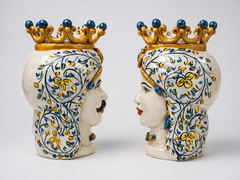 Sicilian Teste di Moro Ceramic Busts with Cactus & Floral Maiolica Design – 25cm
