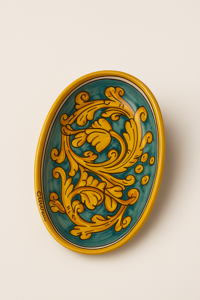 Sicilian Hand-Painted Ceramic Dish – Baroque Caltagirone Style (9” x 6”)