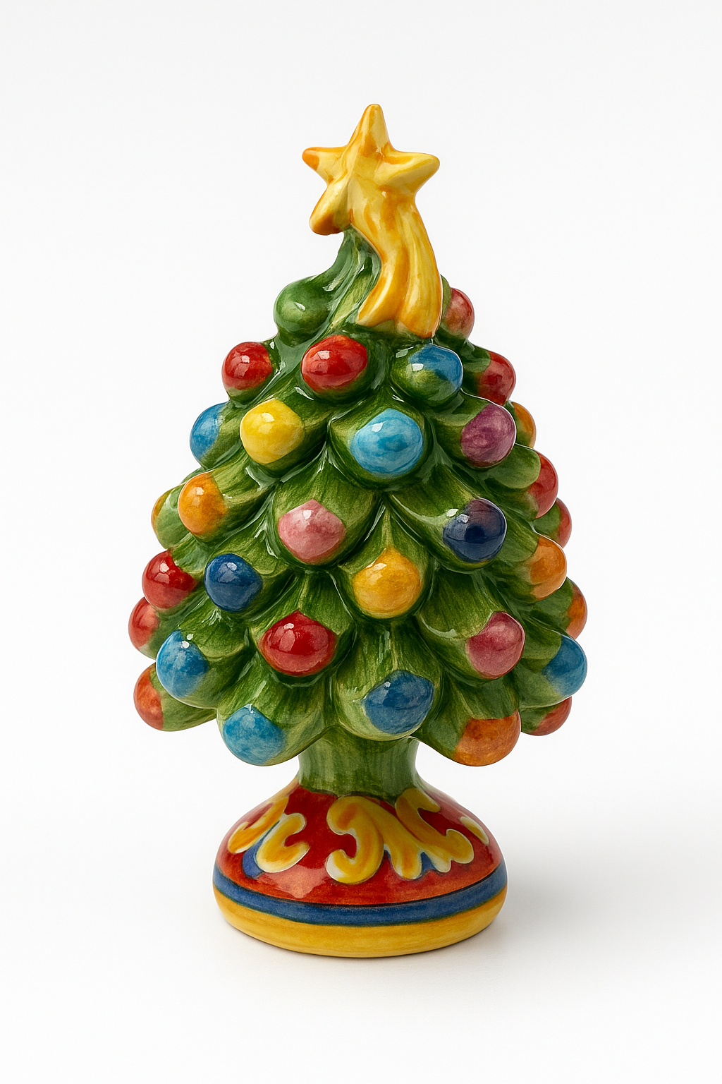 Hand-Painted Sicilian Ceramic Pigna Christmas Tree – 6 Inch (Multicolor)