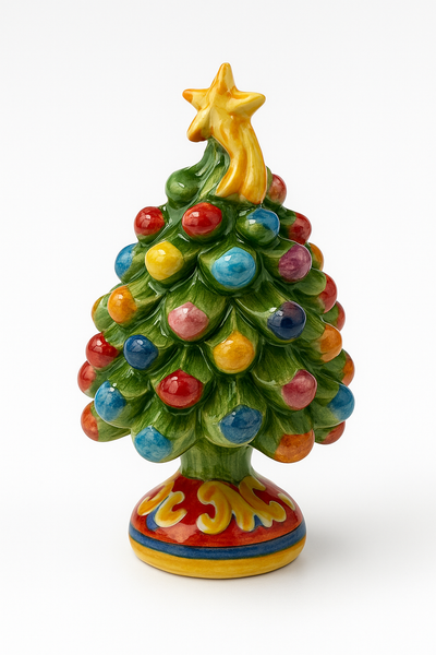 Hand-Painted Sicilian Ceramic Pigna Christmas Tree – 6 Inch (Multicolor)