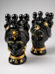 Black & Gold Sicilian Teste di Moro Ceramic Busts – 23cm