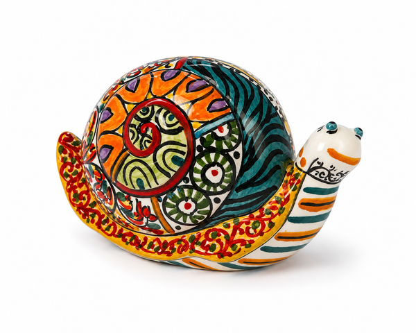 Hand-Painted Sicilian Ceramic Snail Figurine – 8” x 5.5” Italian Decor