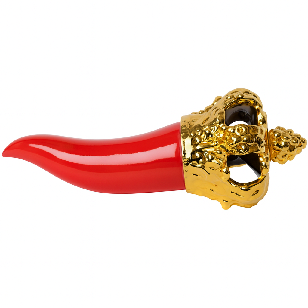 Ceramic Red Horn with Golden Crown – 10 inches