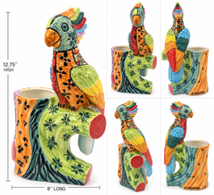 Hand-Painted Italian Ceramic Parrot with Holder – 12.75”