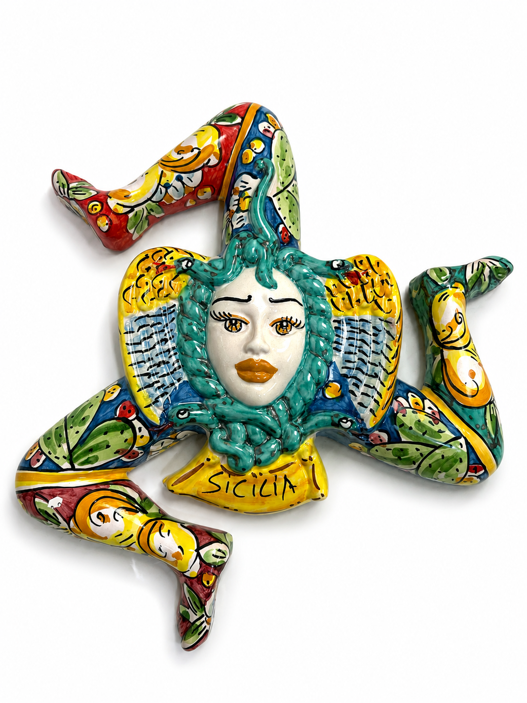 Handcrafted Sicilian Trinacria Maiolica Ceramic Wall Decor – 14x12 Inches
