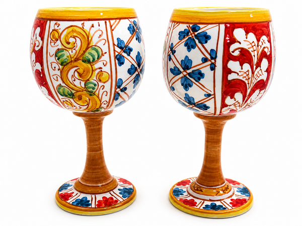 Hand-Painted Sicilian Ceramic Goblet – 8” Italian Wine Glass (1 Piece)