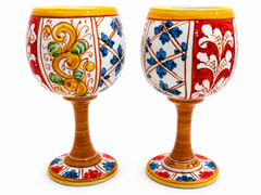 Hand-Painted Sicilian Ceramic Goblet – 8” Italian Wine Glass (1 Piece)