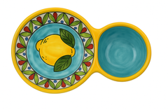 Hand-Painted Lemon Ceramic Double Snack Dish – Made in Italy