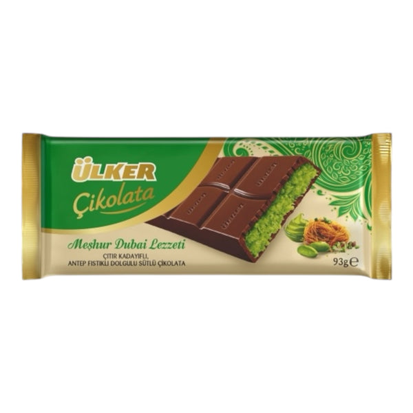 Ulker Dubai Chocolate Crunchy Kadaif With Pistachio Filling Milk Chocolate Bar 93 G