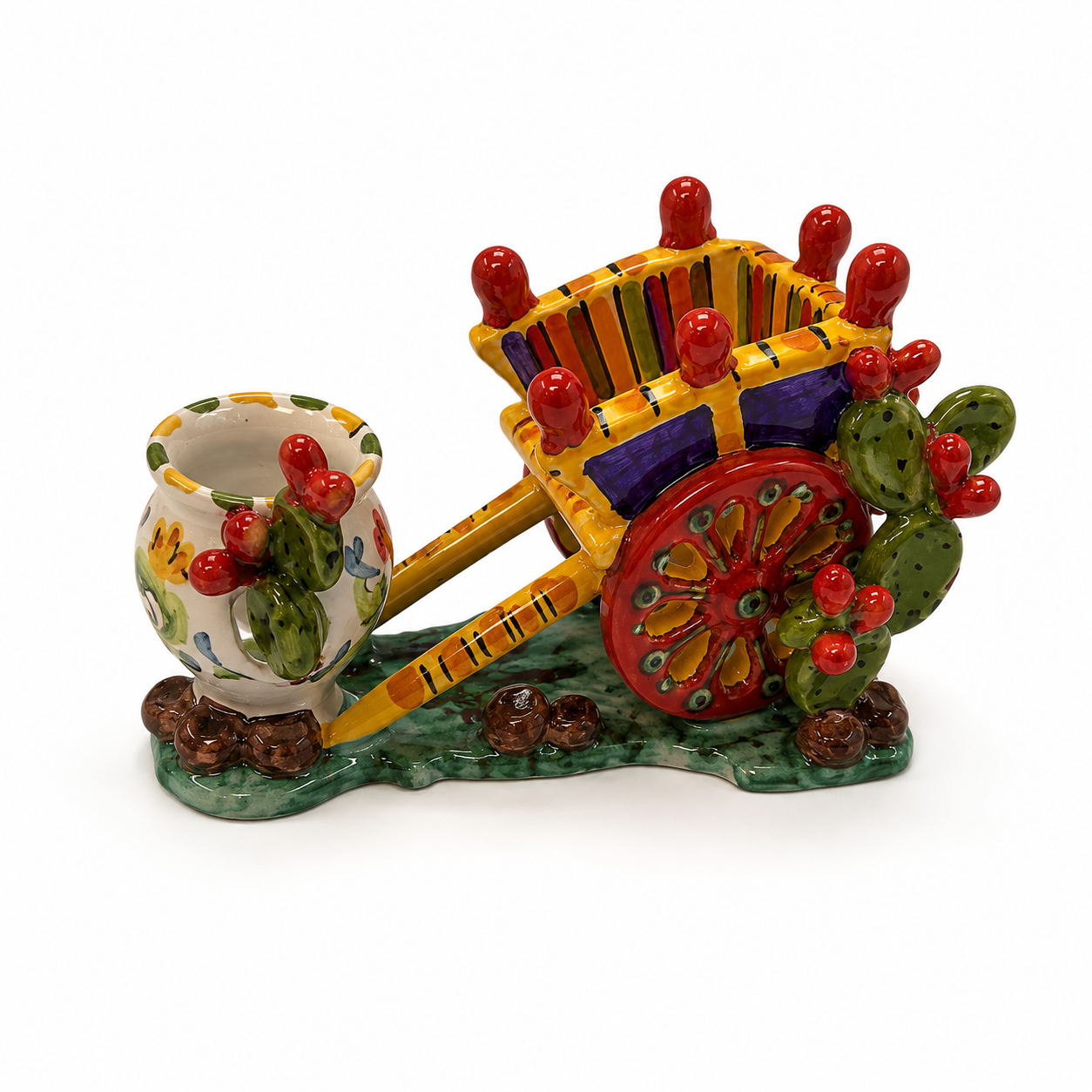 Sicilian Ceramic Cart & Vase Figurine – Handcrafted Decorative Piece (6 Inches)