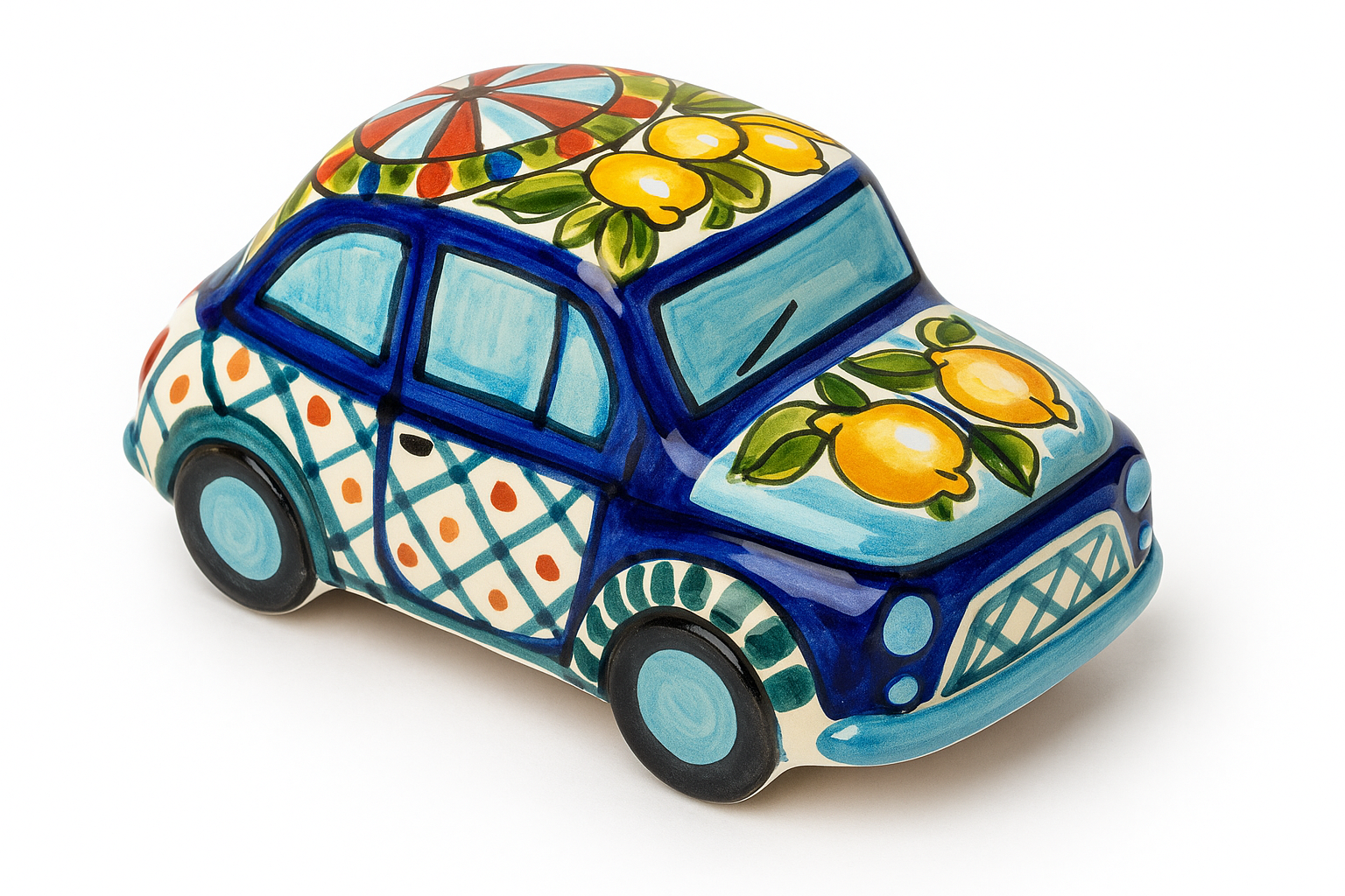 Hand-Painted Sicilian Ceramic Fiat 500 – Caltagirone Artisan Car