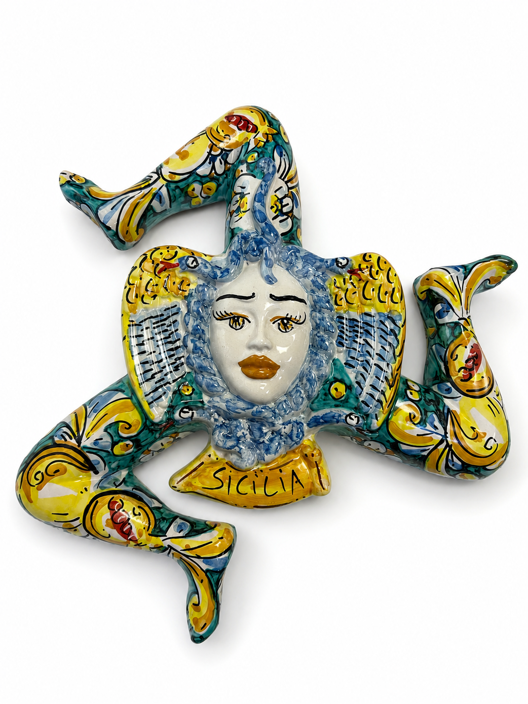 Handcrafted Sicilian Trinacria Ceramic Wall Decor – 14x12 Inches
