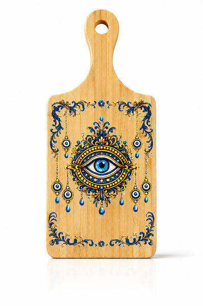 Evil Eye Decorative Bamboo Board – Mediterranean Wall Décor (5 x 11”)