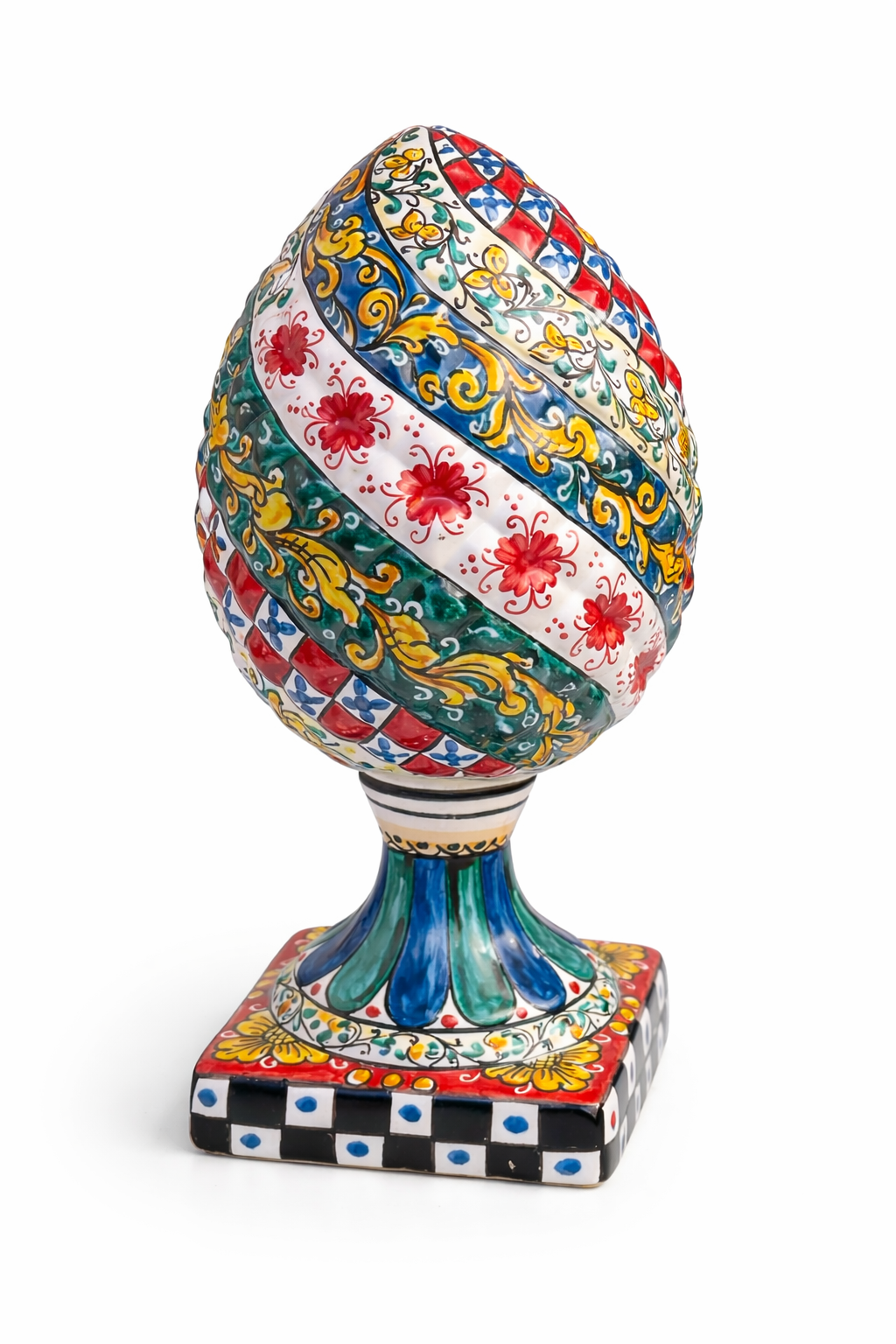 Ceramic From Caltagirone Pinecone With Sicilian Carretto Style 39cm height