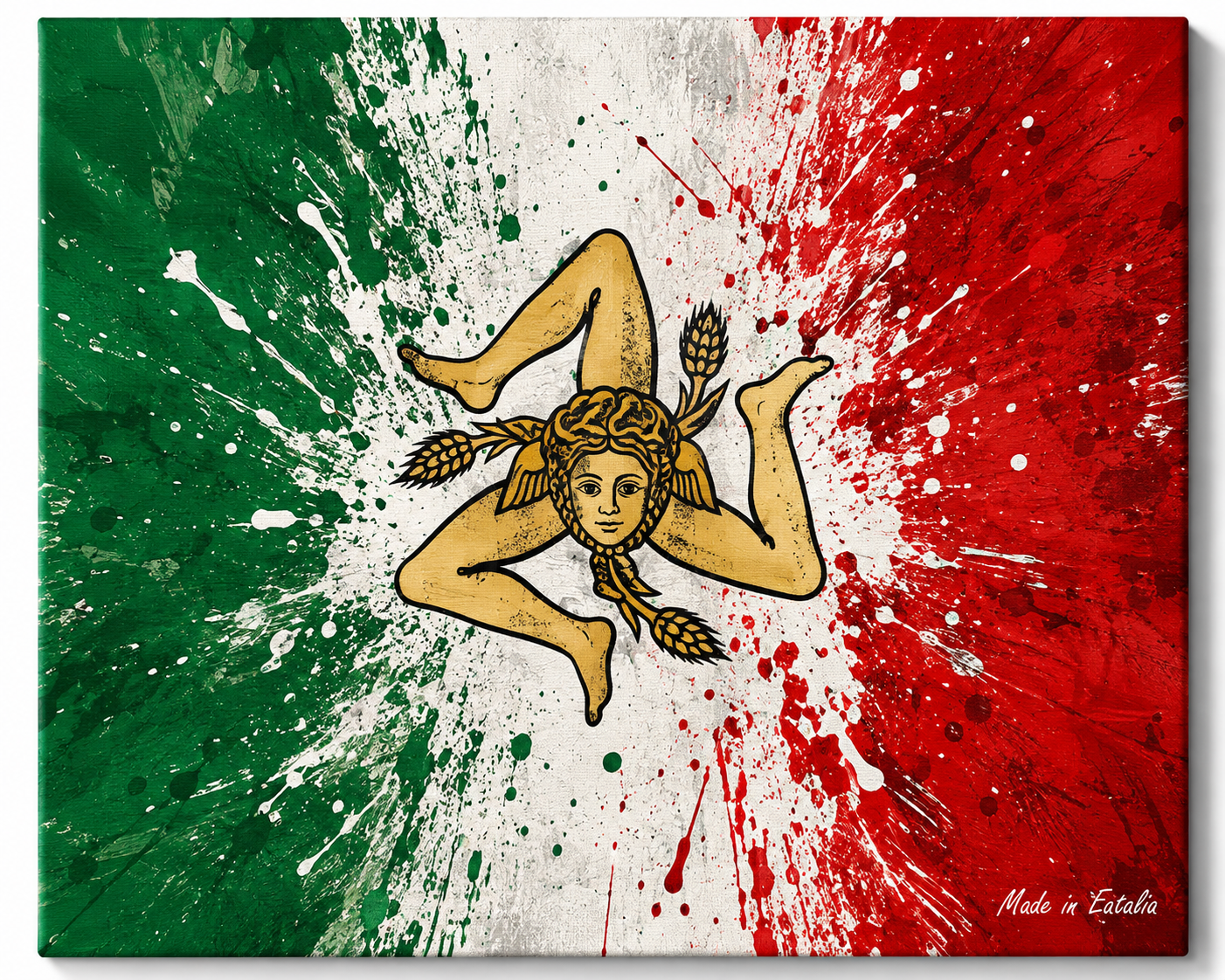 Italian Flag Splash Canvas with Trinacria – 8×10”