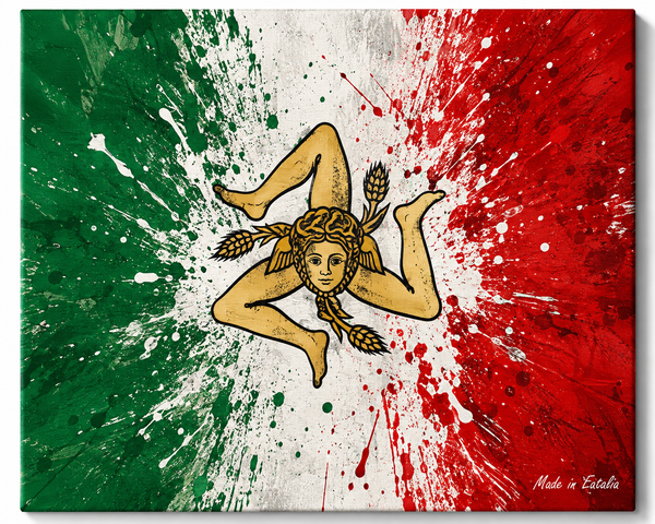 Italian Flag Splash Canvas with Trinacria – 8×10”