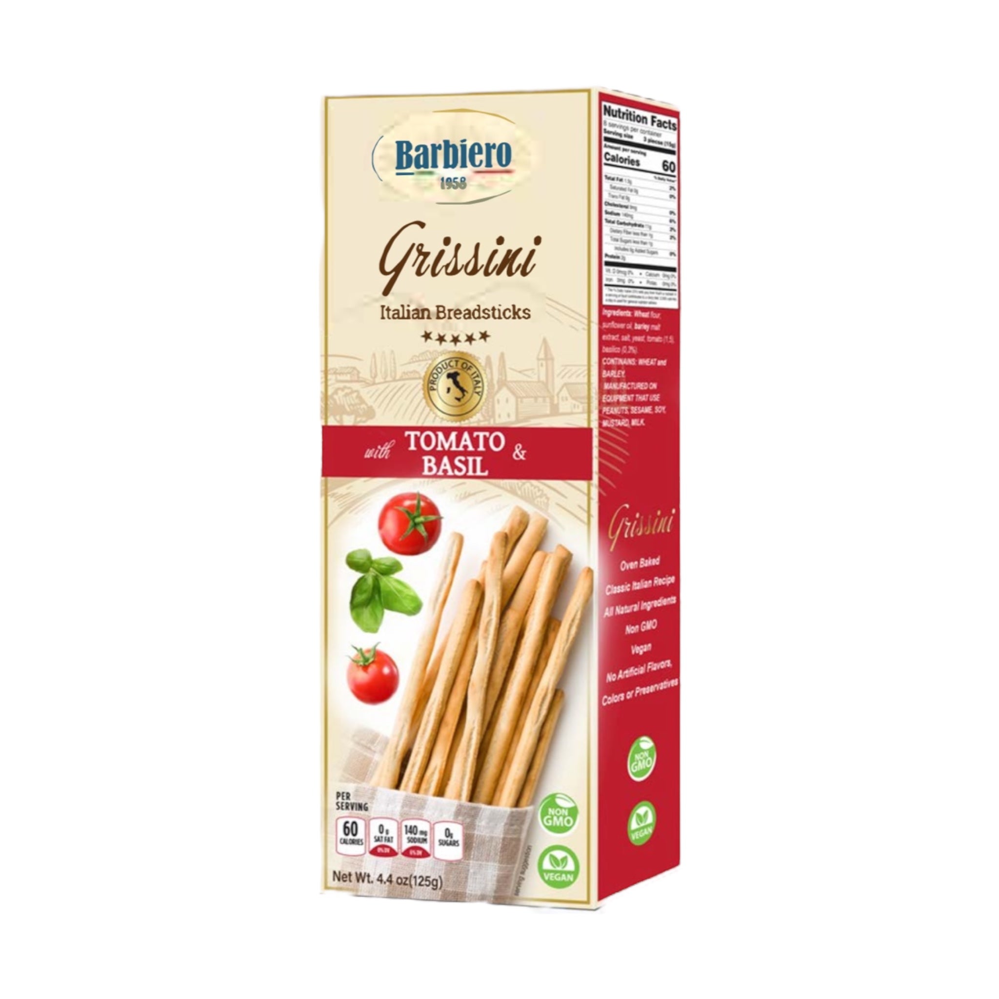 Barbiero Grissini Italian Breadsticks Tomato and Basil 
125g