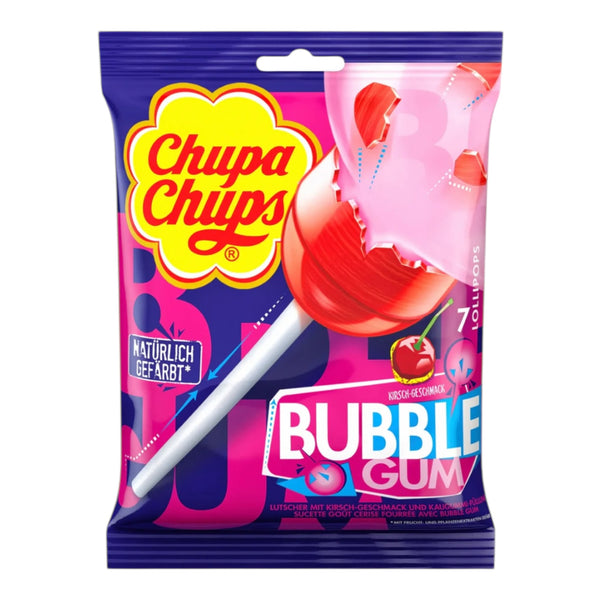 Chupa Chups Bubble Gum Lollipops – Cherry Flavor 7 Count