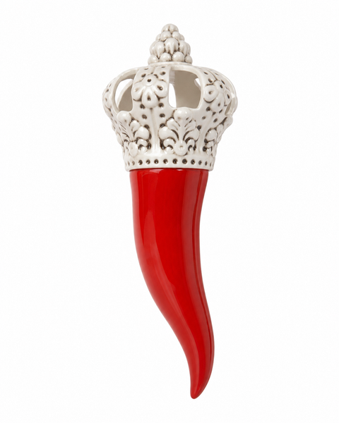 Italian Horn (Cornicello) Ceramic Decor with Crown – 10 Inch