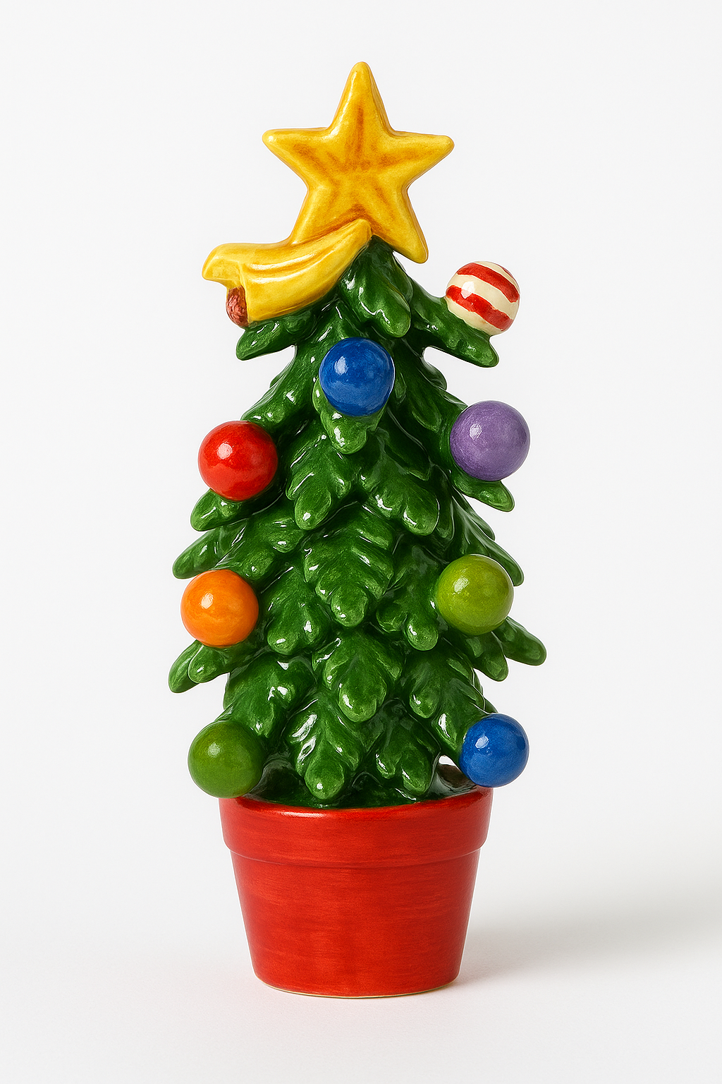 Hand-Painted Sicilian Ceramic Mini Christmas Tree – 5.5 Inch (Red Pot)
