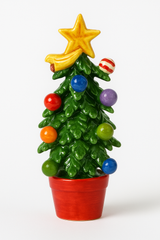 Hand-Painted Sicilian Ceramic Mini Christmas Tree – 5.5 Inch (Red Pot)