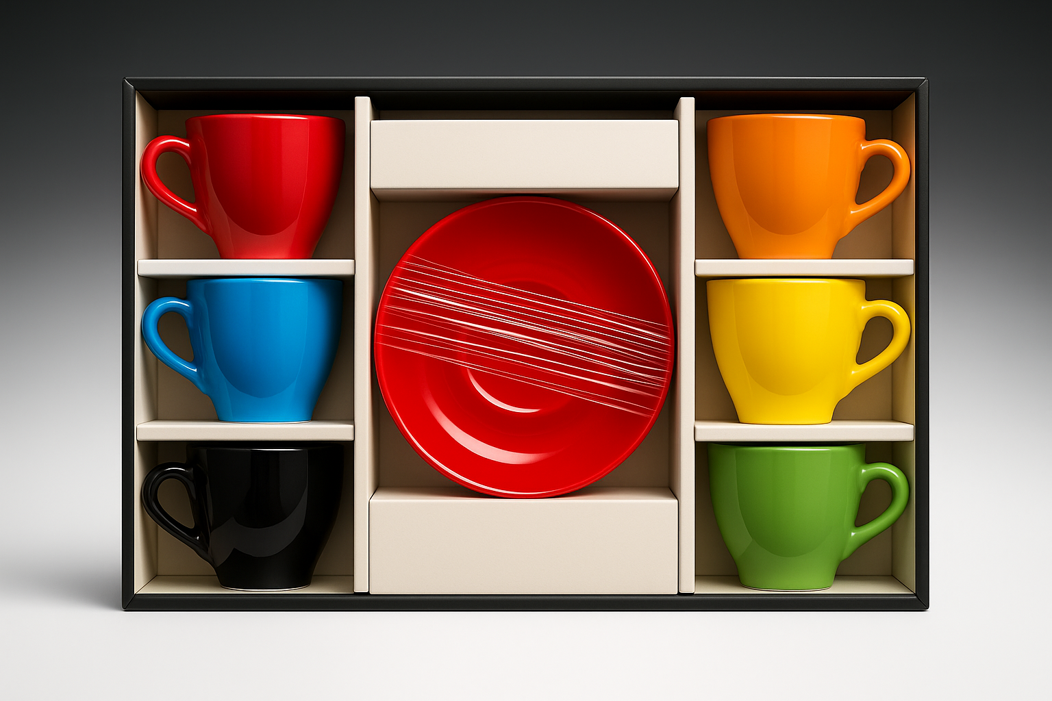Set of 12 Espresso Cups & Saucers, Service For Six Multicolor