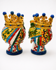Hand-Painted Sicilian Maiolica Moor Head Vase with Blue Crown – 25 cm - Teste Di Moro