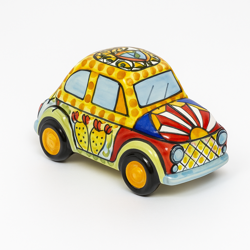 Hand-Painted Sicilian Ceramic Fiat 500 – Caltagirone Artisan Car