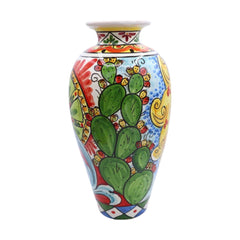 Caramic Vase With Baroque decoration, sun, cart wheel and prickly pear shovel, height 30 cm