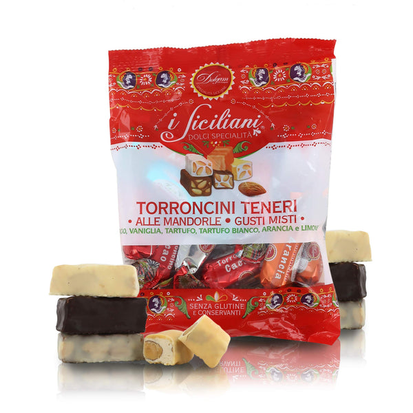 Bag of Soft Almond Nougat, Coated, Assorted Flavours, Made in Italy, 150 Grams By I Siciliani