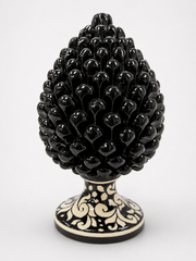 Sicilian Black Ceramic Pine Cone on Baroque Base – Symbol of Prosperity & Elegance 25cm