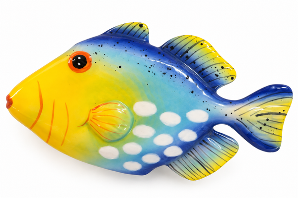 Hand-Painted Italian Ceramic Fish – Yellow & Blue – 11.5”