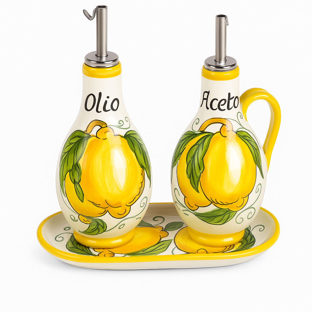 Hand-Painted Lemon Ceramic Oil & Vinegar Set – Sorrento