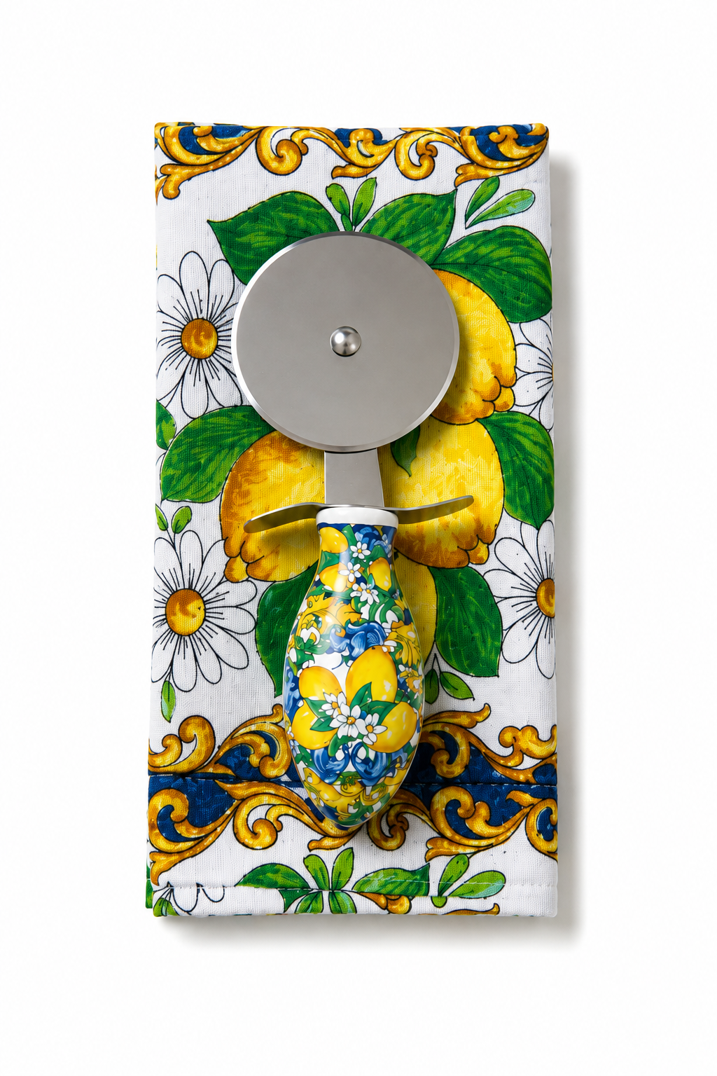 Ceramic Lemon Pizza Cutter Set with Kitchen Towel