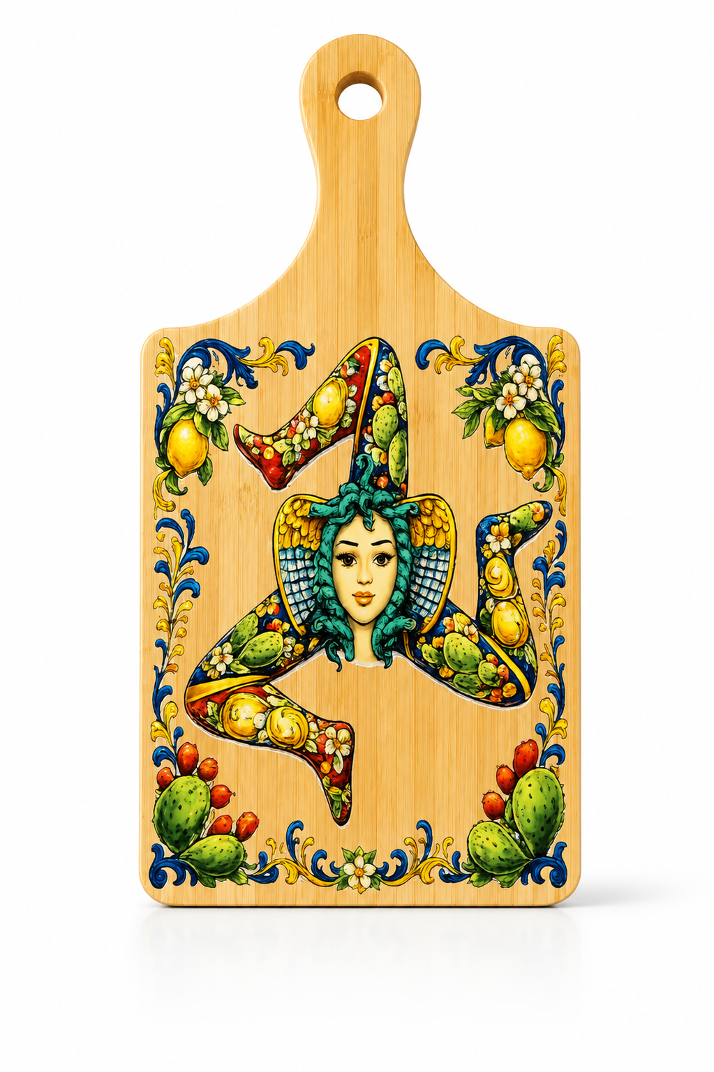 Sicilian Trinacria Decorative Bamboo Board – Mediterranean Wall Décor (5 x 11”)