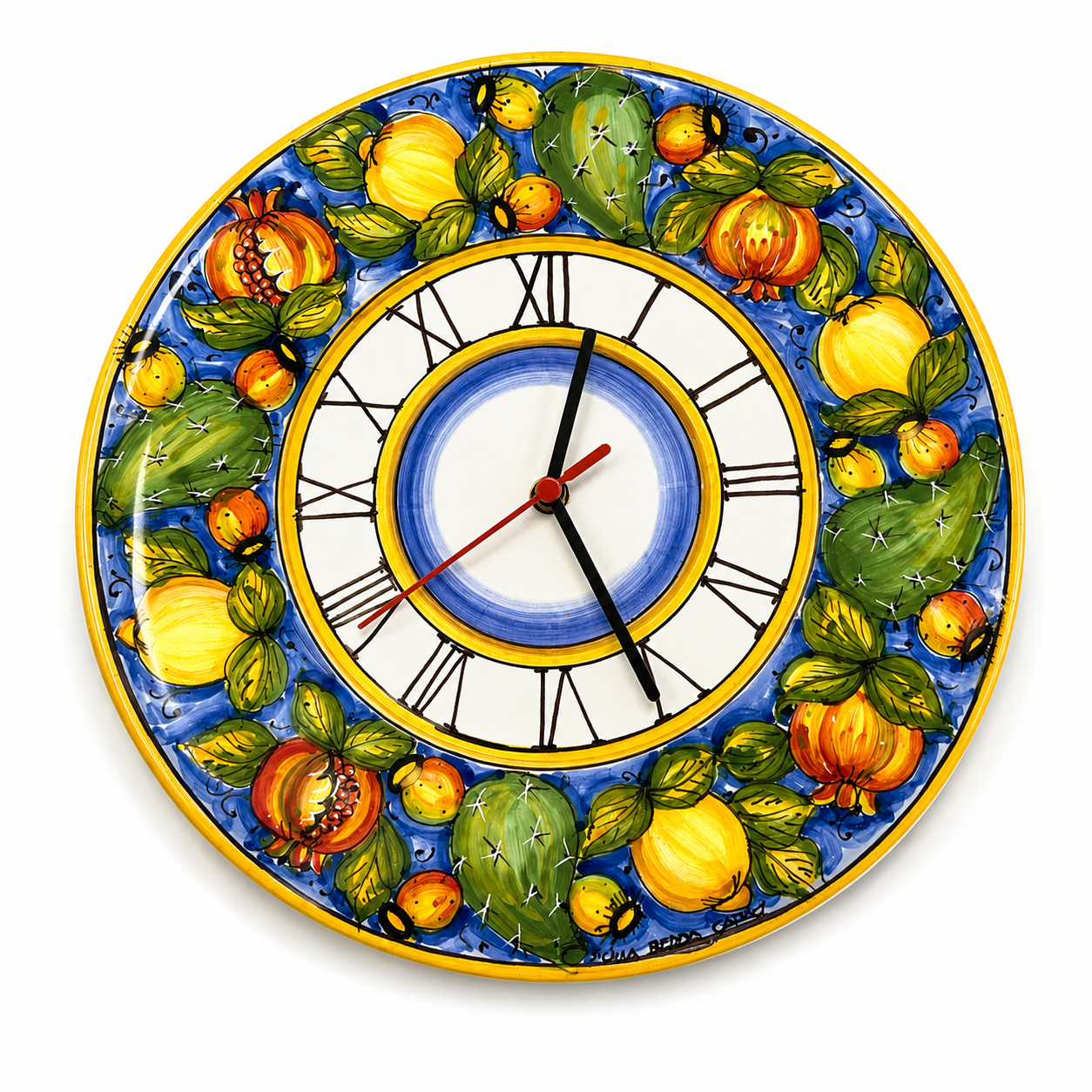Handcrafted Sicilian Ceramic Wall Clock with Lemons & Prickly Pears – 12 Inches