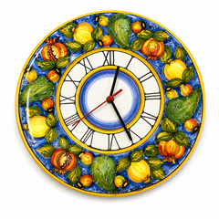 Handcrafted Sicilian Ceramic Wall Clock with Lemons & Prickly Pears – 12 Inches