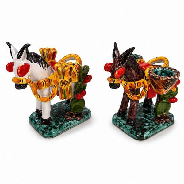Sicilian Ceramic Donkey with Basket – Handcrafted Decorative Figurine (13 cm) 1 Piece