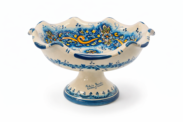 Hand-Painted Sicilian Ceramic Pedestal Bowl – 9.5”