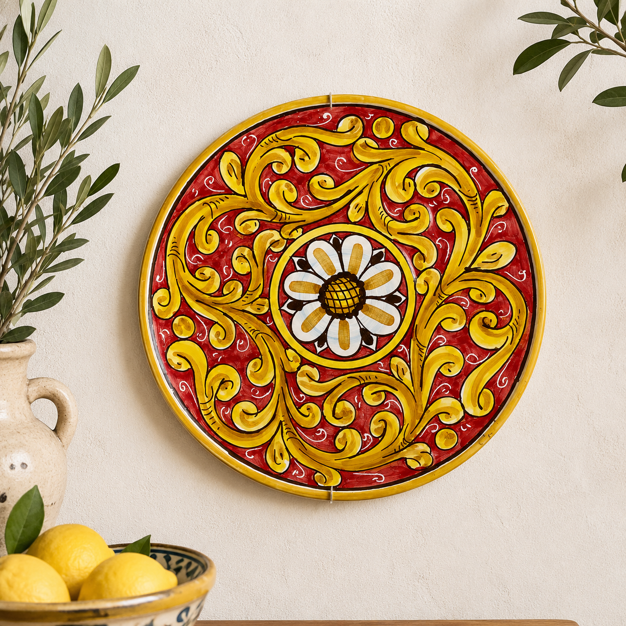 10” Hand-Painted Sicilian Floral Arabesque Decorative Wall Plate