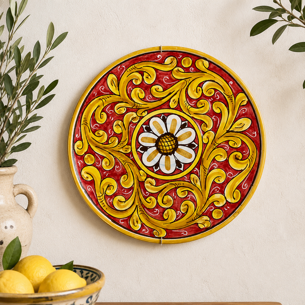 10” Hand-Painted Sicilian Floral Arabesque Decorative Wall Plate