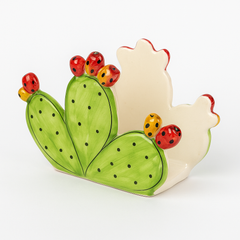 Hand-Painted Sicilian Ceramic Napkin Holder – Prickly Pear Design From Caltagirone 12cm
