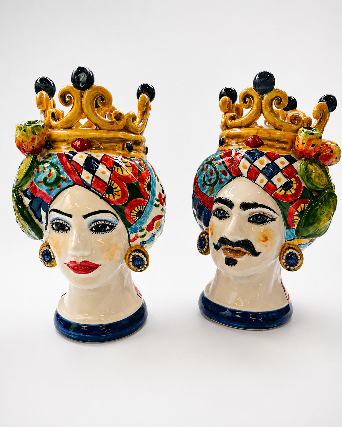 Hand-Painted Sicilian Maiolica Moor Head Vase with Blue Crown – 25 cm - Teste Di Moro